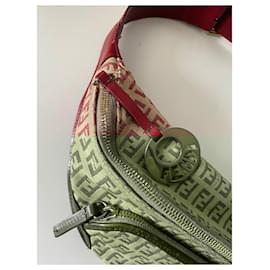 Fendi-Fendi Zucchino Vitello Pocket Waist Bag Beige Azzurro Red-Red