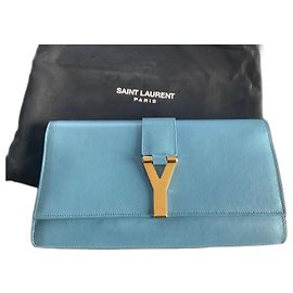 Saint Laurent Chyc leather clutch light blue Light blue