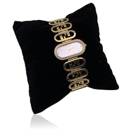 Fendi-Gold Stainless Steel Diamonds O'Lock Horizontal Watch-Golden