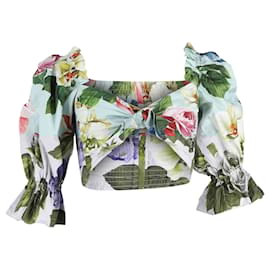 Dolce & Gabbana- Dolce & Gabbana Floral Print Puffed Sleeve Crop Top in Multicolor Cotton-Multiple colors