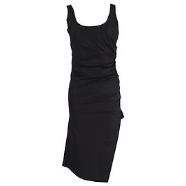 Max Mara Gathered Side Detail Midi Dress in Black Polyester Black