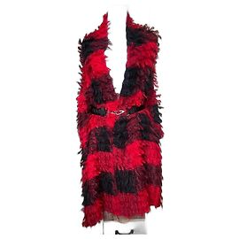 Dior Asymmetrical Checkered Mohair Coat Black Red Black Red