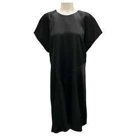 Ellery Black Kurzarm Satin Midi Kleid Schwarz