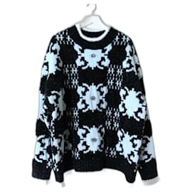 Autre Marque-We11done Spike Studded Space Invader Tinsel Sweater Jumper-Black,Blue