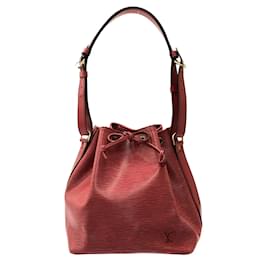 Louis Vuitton-LOUIS VUITTON Petit Noe Epi Shoulder Bag M44107 Red Castilian Leather (engraved LV logo)-Red