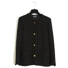Chanel 1990s Jacket FR38 Black Tweed Classic CC Jacket UK10 US8 Black