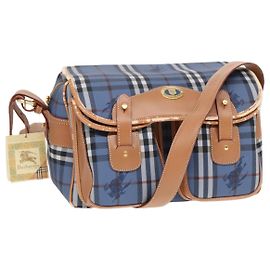 Autre Marque Burberrys Nova Check Shoulder Bag PVC Leather Blue Gold Auth 92155 Blue Golden