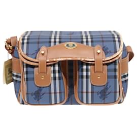 Autre Marque-Burberrys Nova Check Shoulder Bag PVC Leather Blue Gold Auth 92155-Blue,Golden