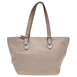 Fendi-FENDI Celeria Tote Bag Leather Silver Silver Tone Auth fm3806-Silvery,Other