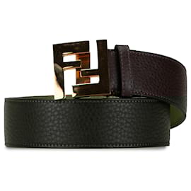 Fendi-Brown Fendi FF Pebbled Leather Belt-Brown