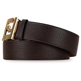 Fendi-Brown Fendi FF Pebbled Leather Belt-Brown