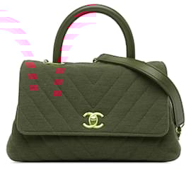 Chanel-Red Chanel Small Chevron Jersey Coco Top Handle Satchel-Red