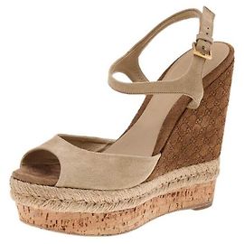 Gucci Microguccissima Pattern Suede Espadrilles Beige