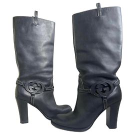 Gucci Black Leather Boots Black