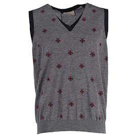 Gucci-Gucci Bee & Star Sweater Vest in Grey Wool-Grey