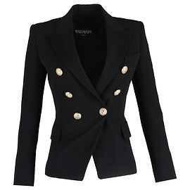 Balmain Doppelreiher-Blazer aus schwarzer Wolle Schwarz