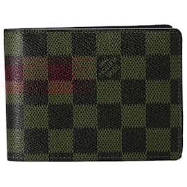 Louis Vuitton-Louis Vuitton Damier Ebene Multiple Wallet in Brown Canvas-Brown,Red