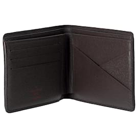 Louis Vuitton-Louis Vuitton Damier Ebene Multiple Wallet in Brown Canvas-Brown,Red