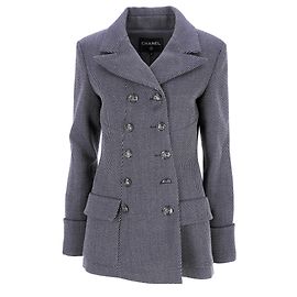 Chanel Double-Breasted Jacket in Grey Wool Black