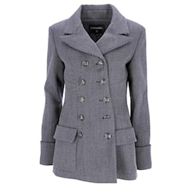 Chanel-Chanel Double-Breasted Jacket in Grey Wool-Black