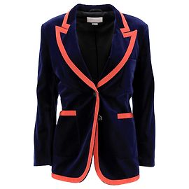 Gucci Guccci Web Trim Blazer in Navy Blue Velvet Blue Navy blue