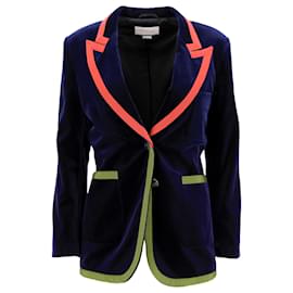 Gucci-Guccci Web Trim Blazer in Navy Blue Velvet-Blue,Navy blue