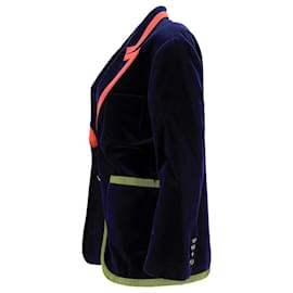 Gucci-Guccci Web Trim Blazer in Navy Blue Velvet-Blue,Navy blue
