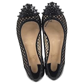 Christian Louboutin-Christian Louboutin Cord Mix Spike Cap Toe Ballet Flats in Black Patent Leather -Black