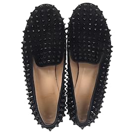 Christian Louboutin-Christian Louboutin Dandelion Spikes Loafers in Black Suede-Black