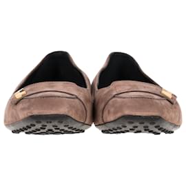 Tod's-Tod’s Square-Toe Embellish Heeled Ballet Flats in Brown Suede-Brown