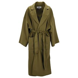 Loewe Belted Coat In Olive Wool And Cashmere-Blend  Green Olive green
