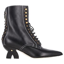 Loewe Ankle Lace-Up Boots in Black Leather Black