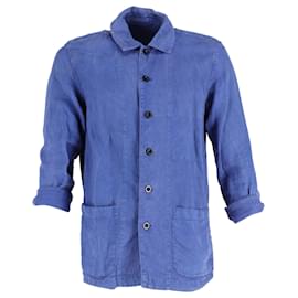 Autre Marque- Mr. P. Button-Down with Pockets Dyed Overshirt in Blue Linen-Blue