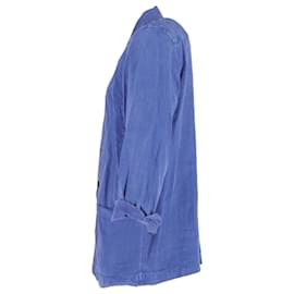 Autre Marque- Mr. P. Button-Down with Pockets Dyed Overshirt in Blue Linen-Blue