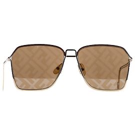 Gafas de sol Fendi en metal marrón con logo en forma de rectángulo Castaño