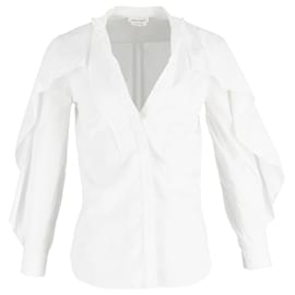 Alexander Mcqueen- Alexander Mcqueen Ruffle Buttoned Long Sleeve Shirt in White Cotton-White