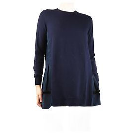 Miu Miu Haut à manches longues en laine marine - taille UK 8 Bleu Marine