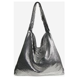 Paco Rabanne Borsa a spalla media in rete argentata Argento