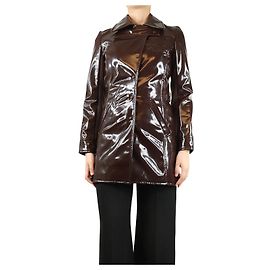 Courreges Burgundy patent leather coat - size UK 10 Dark red