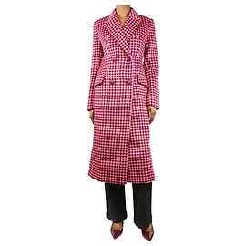 Rebecca Vallance Pink double-breasted gingham brushed-wool coat - size UK 6 Pink