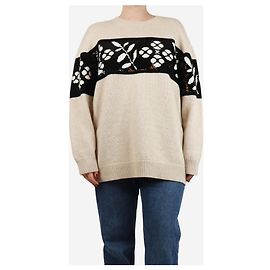 Max Mara Pull en laine et cachemire beige Faggi orné de sequins - taille L Écru
