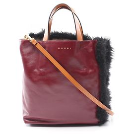 Marni Museo Eco-fur Tote Bag Black Dark red