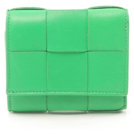 Cartera tri-fold de cuero verde Bottega Veneta Verde