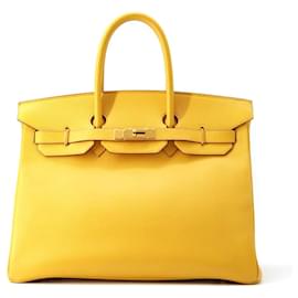 Hermès-Hermes Birkin 35 Handbag in Yellow Courchevel Leather-Yellow