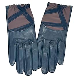 Hermès-Hermes Lambskin Silk Gloves-Brown,Black