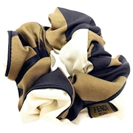 Fendi-Fendi Brown and White Silk Scrunchie Set-Brown,White