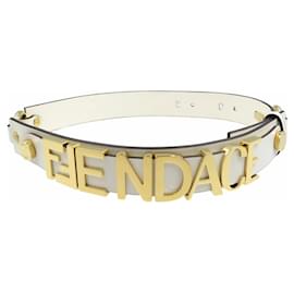 Fendi-Fendi Versace Leather and Metal Belt-White