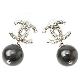 Orecchini Chanel CC Mark Swing perle e strass Nero Argento