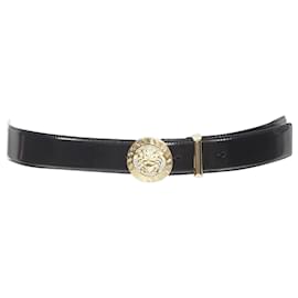 Versace-Versace Medusa Biggie Crystal Medallion Coin Leather Belt-Black