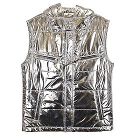 Balmain gesteppte Weste mit Knöpfen und Kapuze aus silbernem Polyester Silber Metallisch